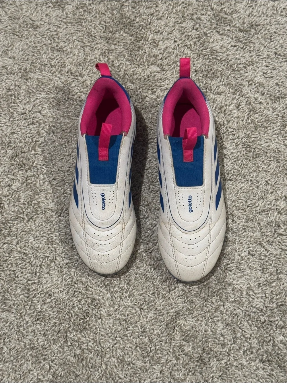 Adidas Kids Soccer Cleats Youth Goletto IX Size 1.5 White Blue Pink Slip On